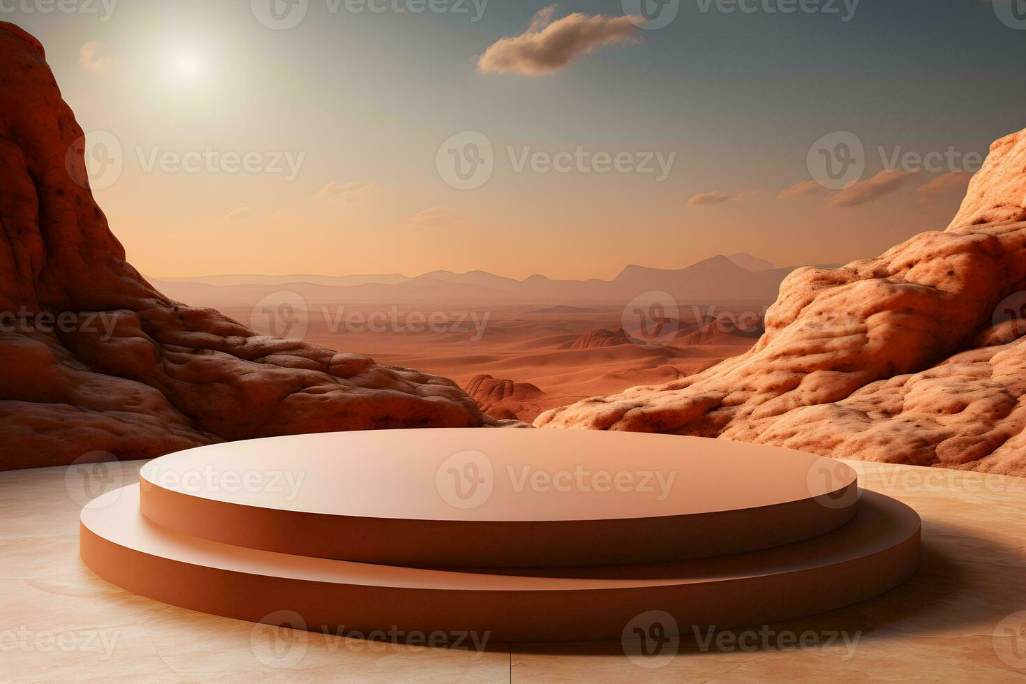 3D realistic podium for product shooting with a lot of space to put a product with Abstract scene concept AI Generative Illustration. photo