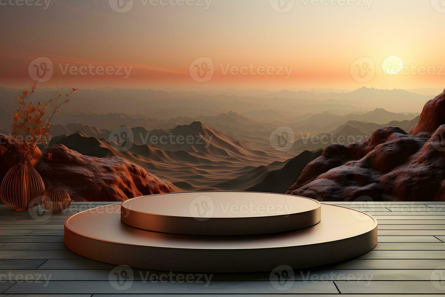 3D realistic podium for product shooting with a lot of space to put a product with Abstract scene concept AI Generative Illustration. photo