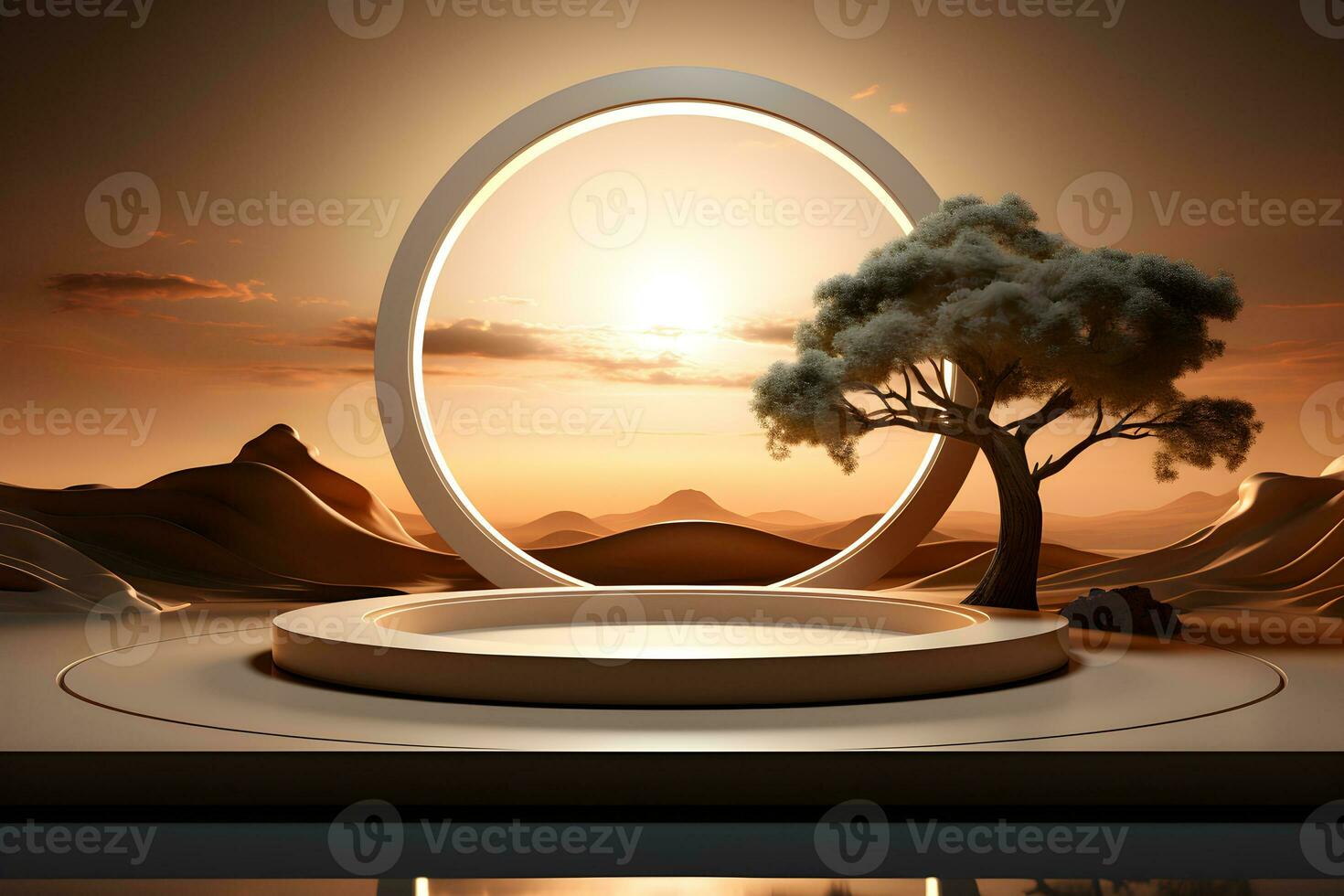 3D realistic podium for product shooting with a lot of space to put a product with Abstract scene concept AI Generative Illustration. photo