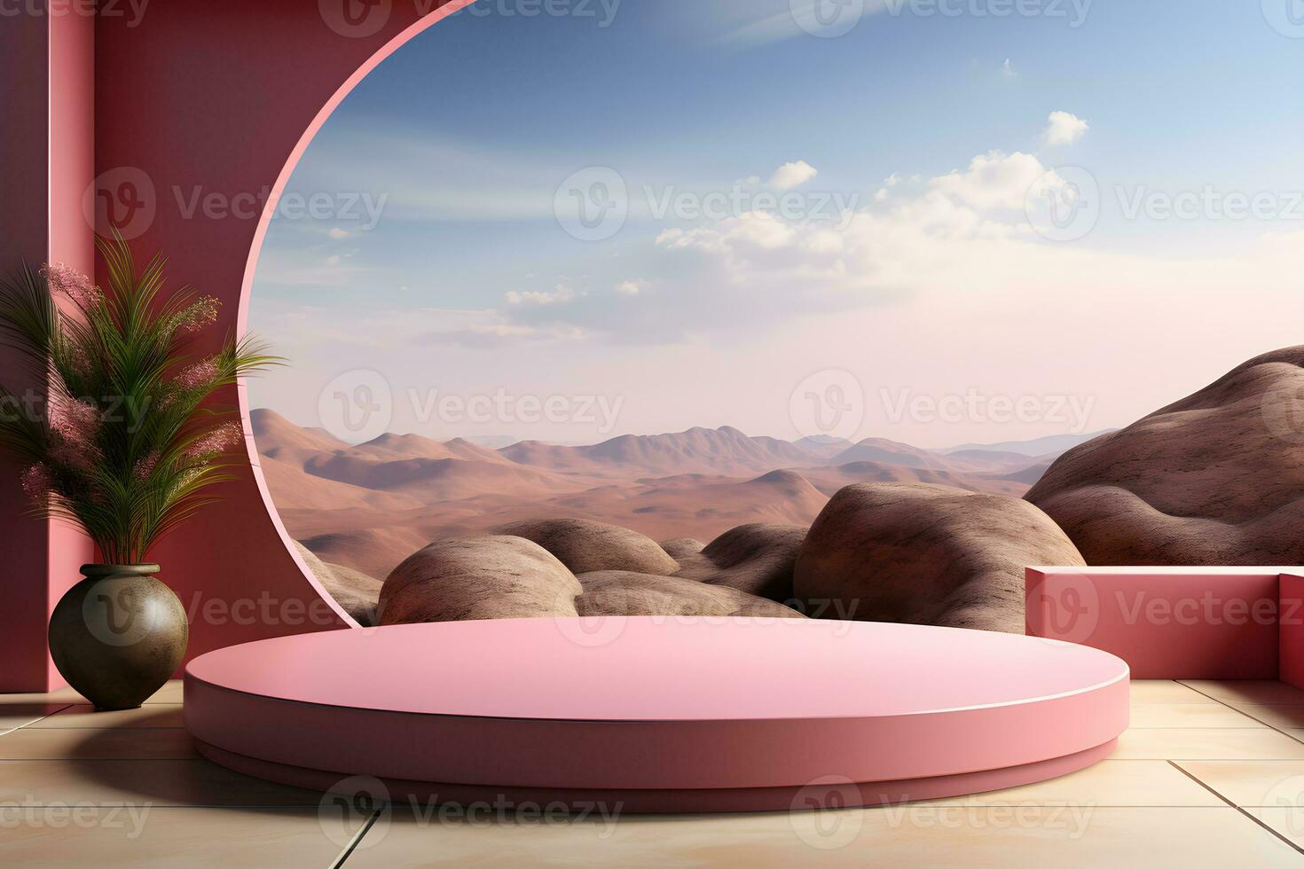 3D realistic podium for product shooting with a lot of space to put a product with Abstract scene concept AI Generative Illustration. photo