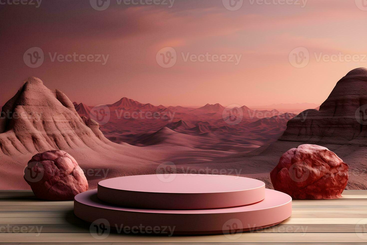 3D realistic podium for product shooting with a lot of space to put a product with Abstract scene concept AI Generative Illustration. photo