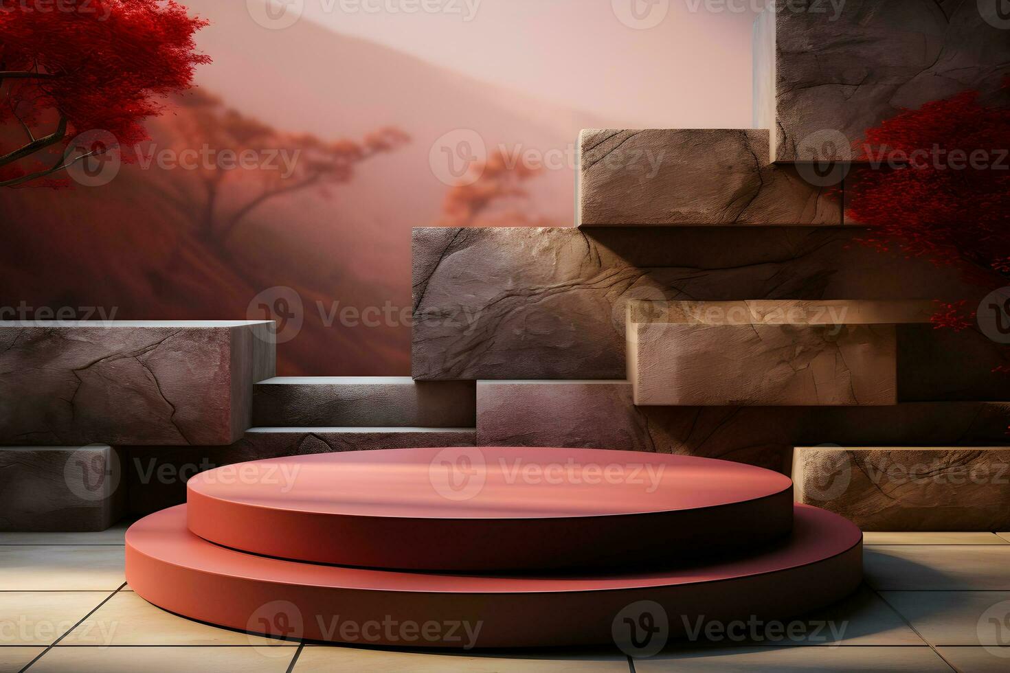 3D realistic podium for product shooting with a lot of space to put a product with Abstract scene concept AI Generative Illustration. photo