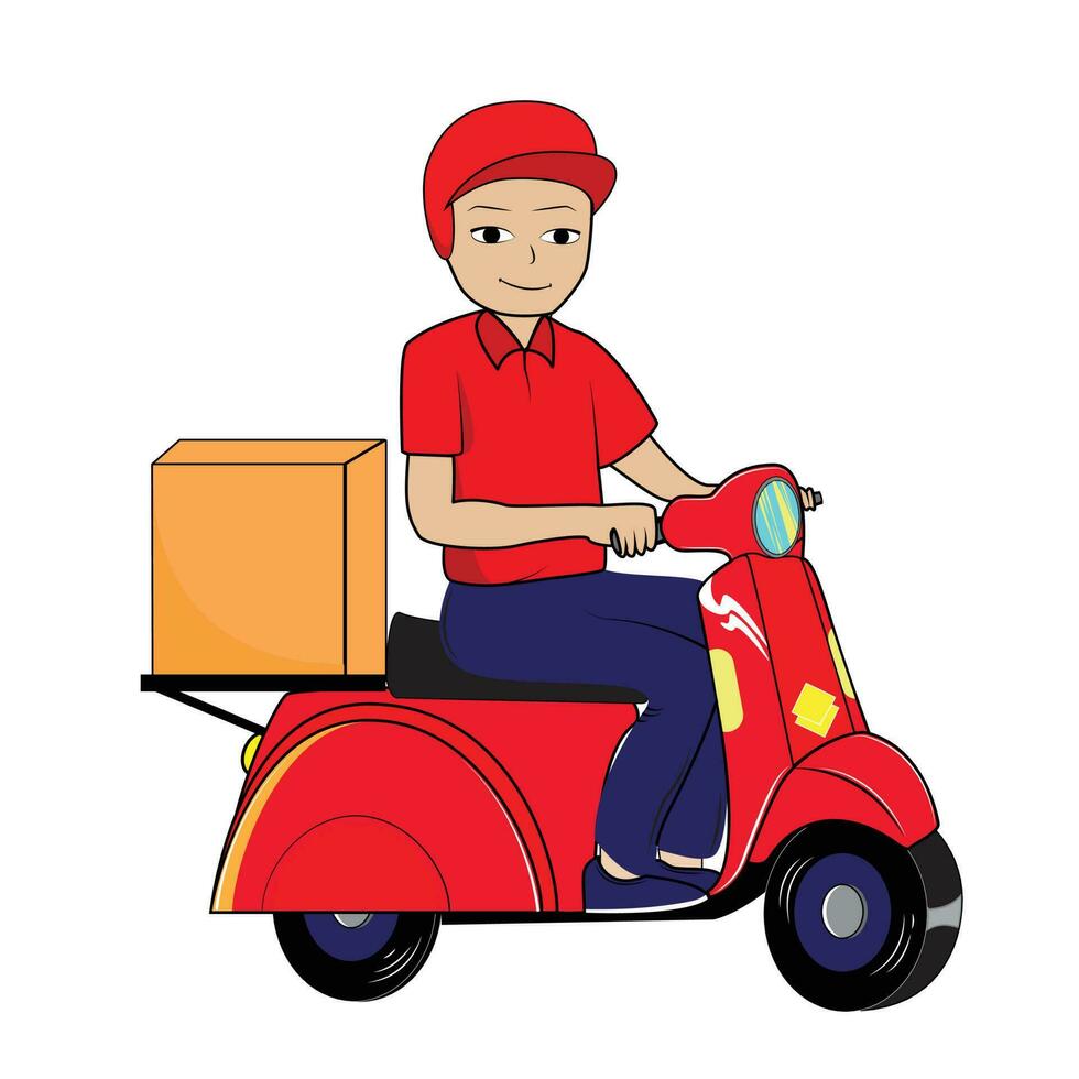 Courier deliver man riding a red scooter illustration vector