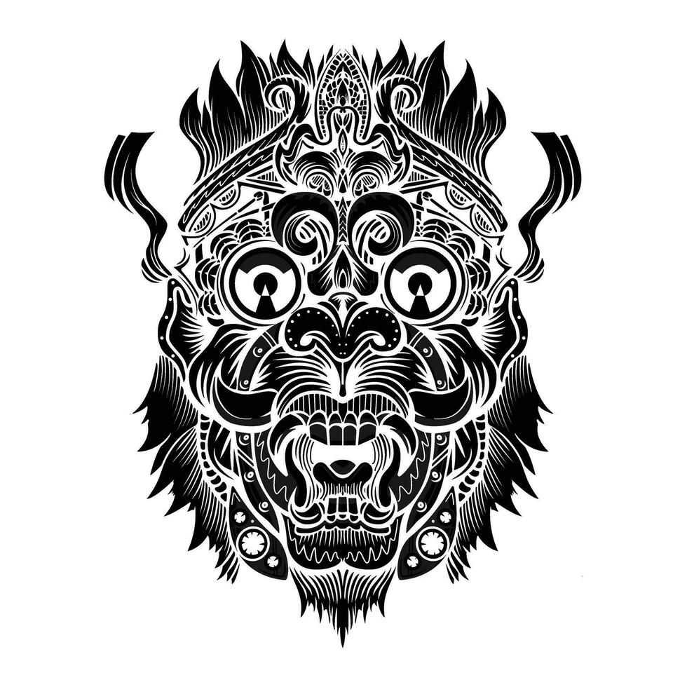 barong máscara tatuaje Arte silueta diseño. tradicional balinés vector