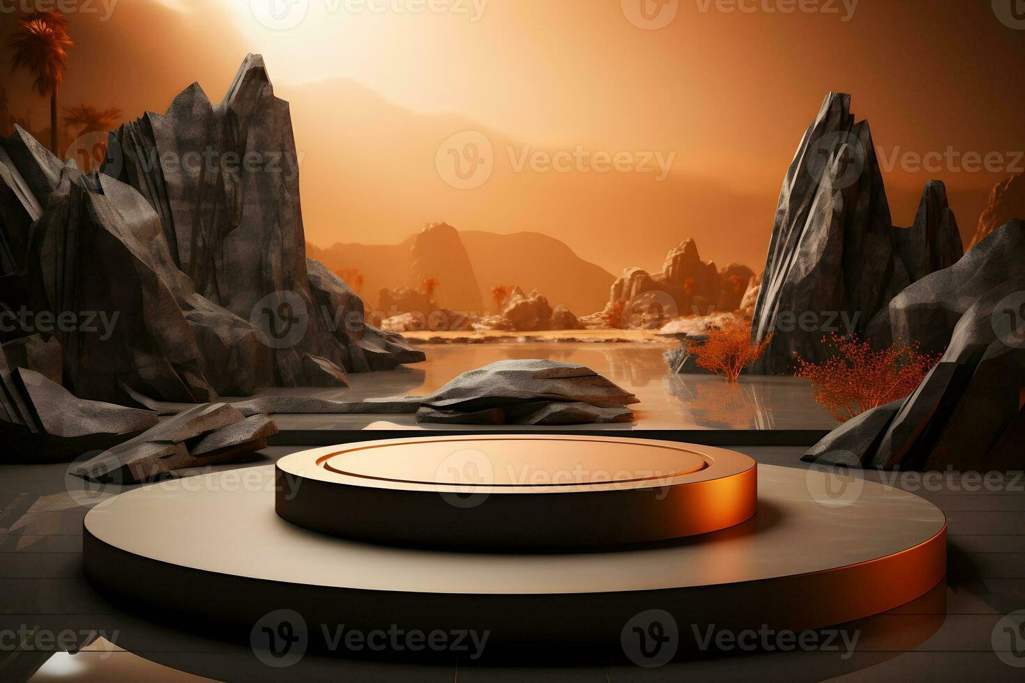 3D realistic podium for product shooting with a lot of space to put a product with Abstract scene concept AI Generative Illustration. photo