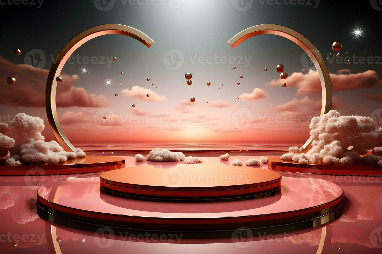 3D realistic podium for product shooting with a lot of space to put a product with Abstract scene concept AI Generative Illustration. photo
