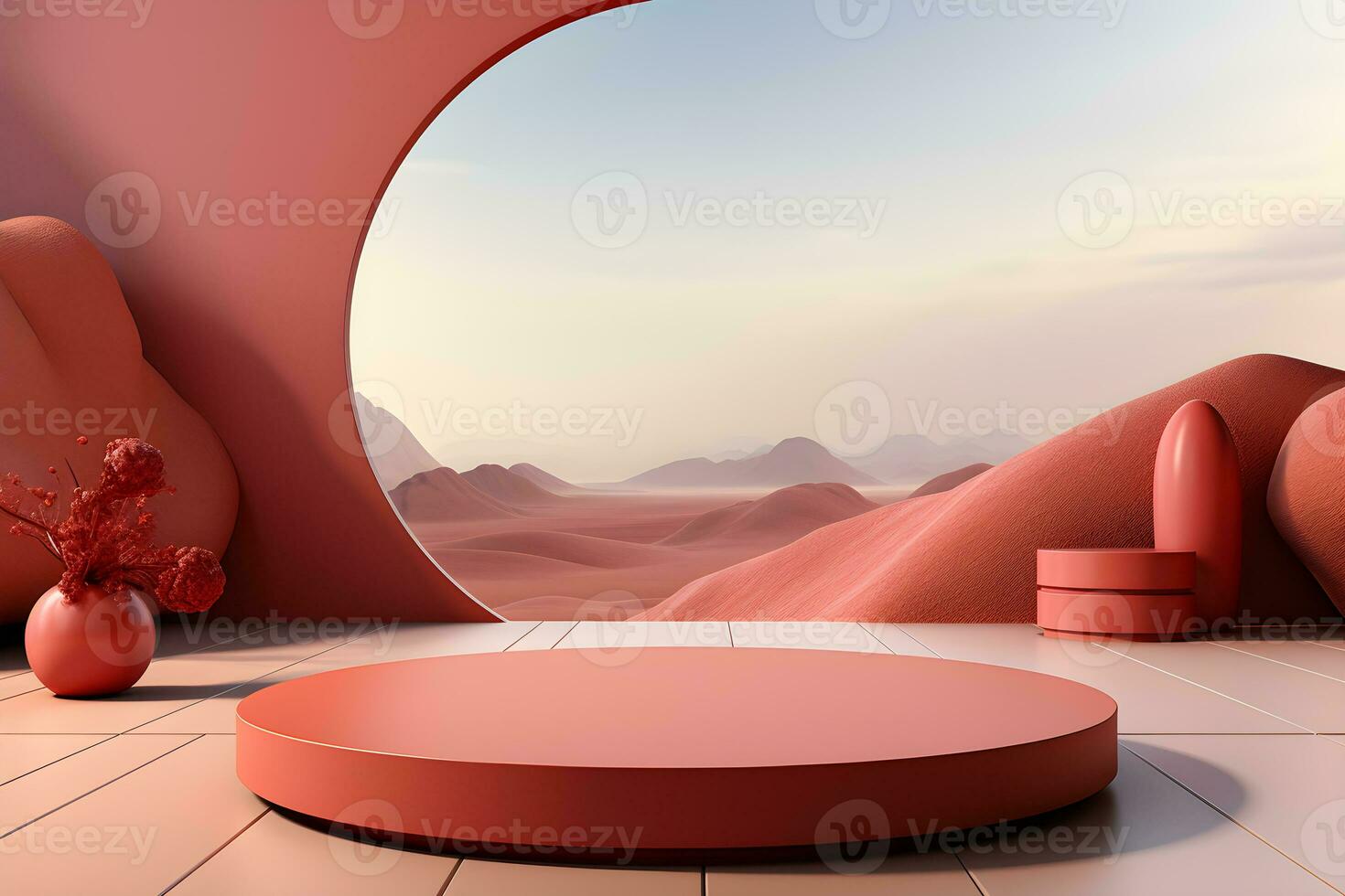 3D realistic podium for product shooting with a lot of space to put a product with Abstract scene concept AI Generative Illustration. photo