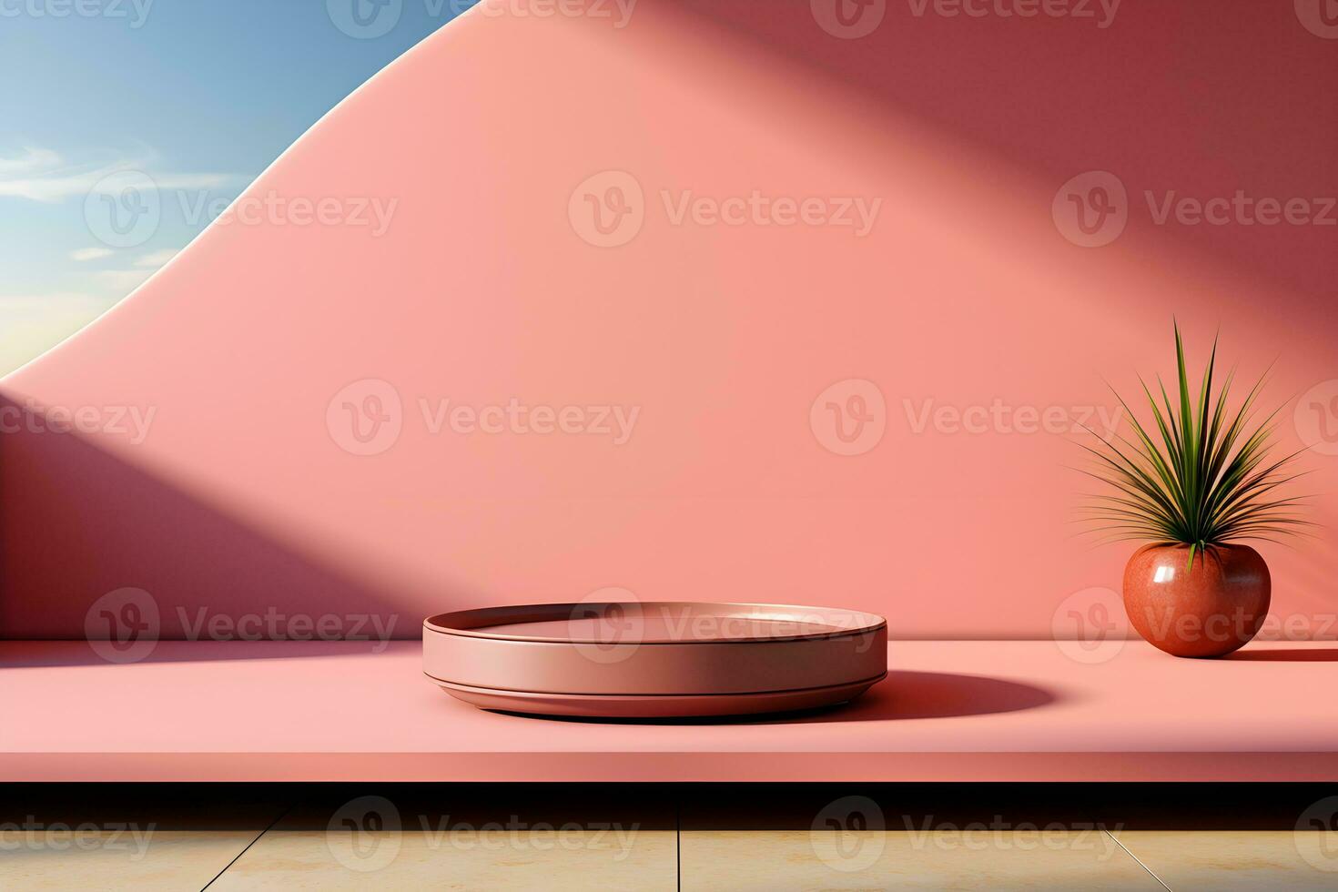 3D realistic podium for product shooting with a lot of space to put a product with Abstract scene concept AI Generative Illustration. photo