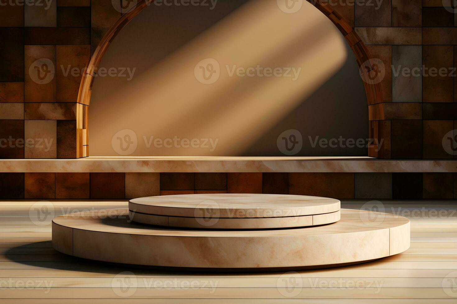3D realistic podium for product shooting with a lot of space to put a product with Abstract scene concept AI Generative Illustration. photo