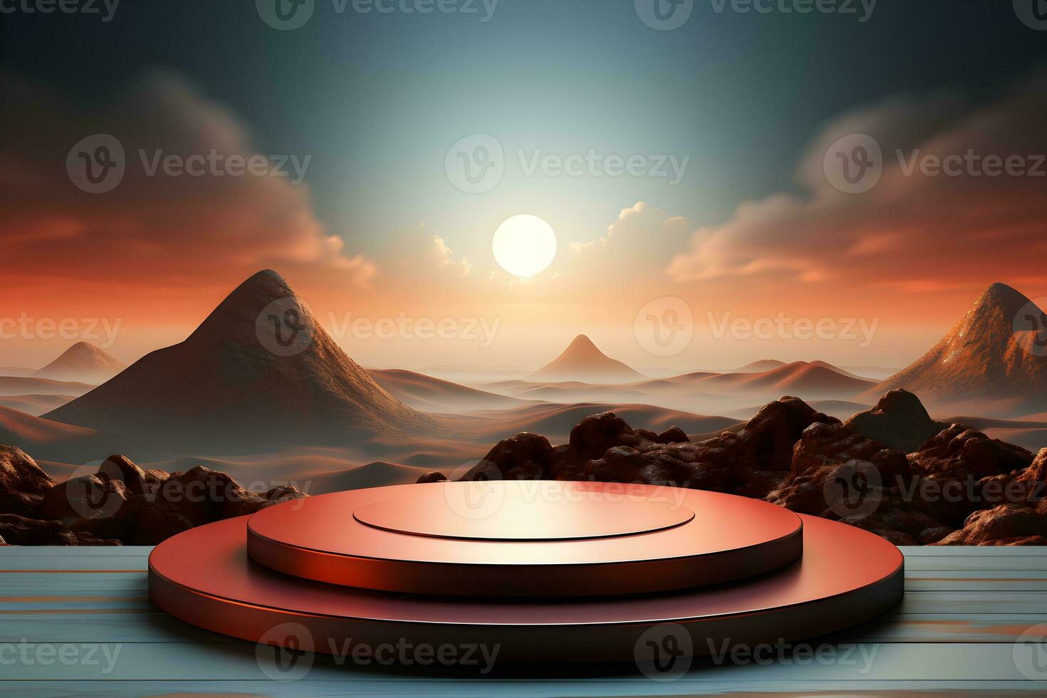 3D realistic podium for product shooting with a lot of space to put a product with Abstract scene concept AI Generative Illustration. photo