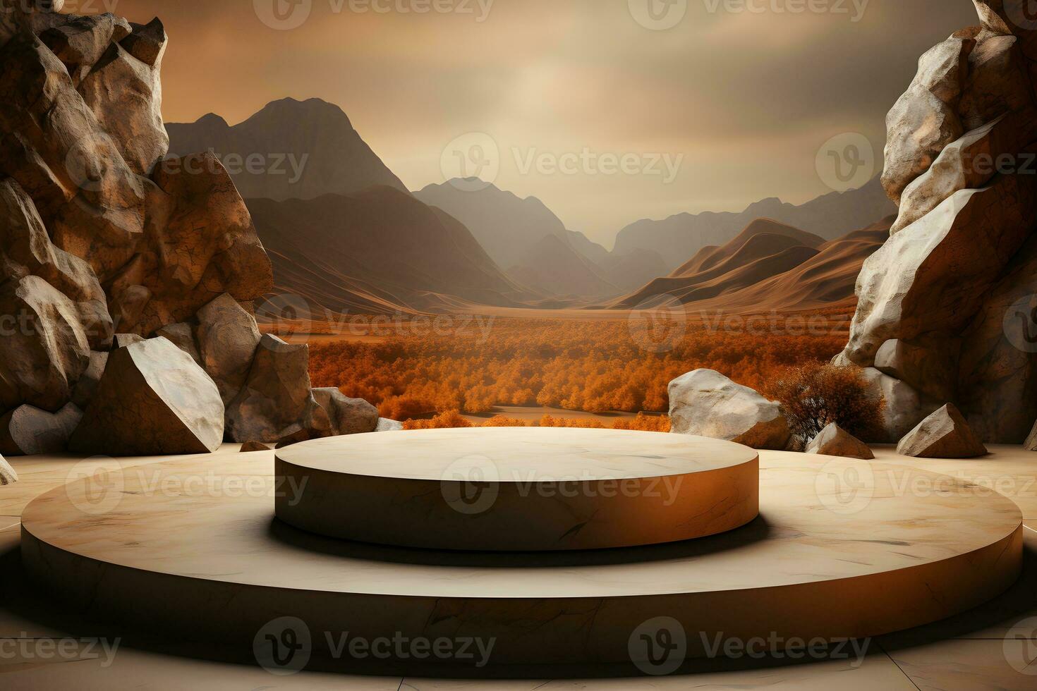 3D realistic podium for product shooting with a lot of space to put a product with Abstract scene concept AI Generative Illustration. photo