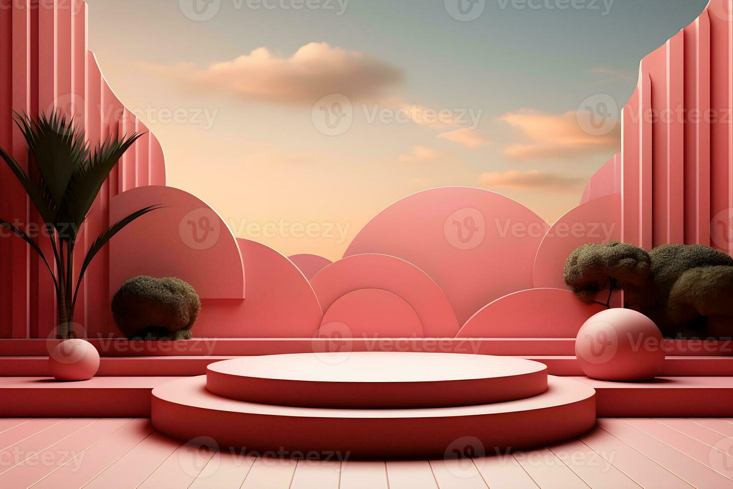 3D realistic podium for product shooting with a lot of space to put a product with Abstract scene concept AI Generative Illustration. photo