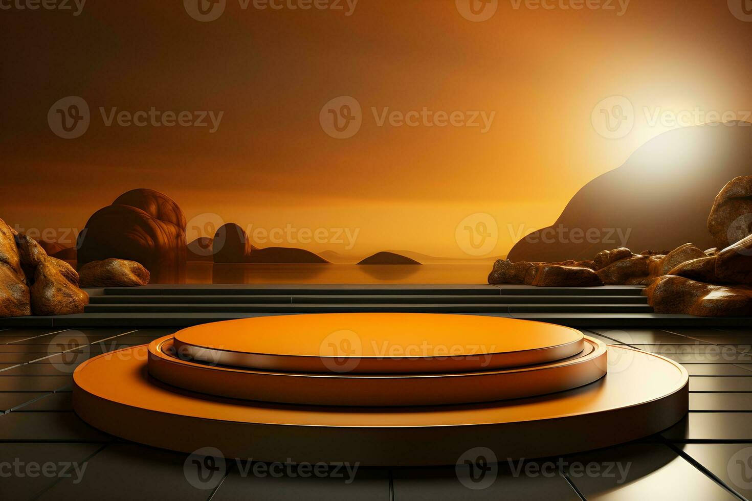 3D realistic podium for product shooting with a lot of space to put a product with Abstract scene concept AI Generative Illustration. photo