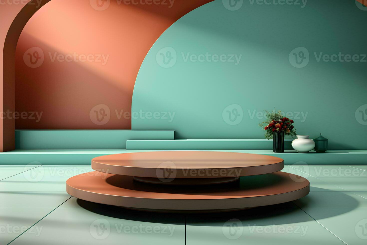 3D realistic podium for product shooting with a lot of space to put a product with Abstract scene concept AI Generative Illustration. photo