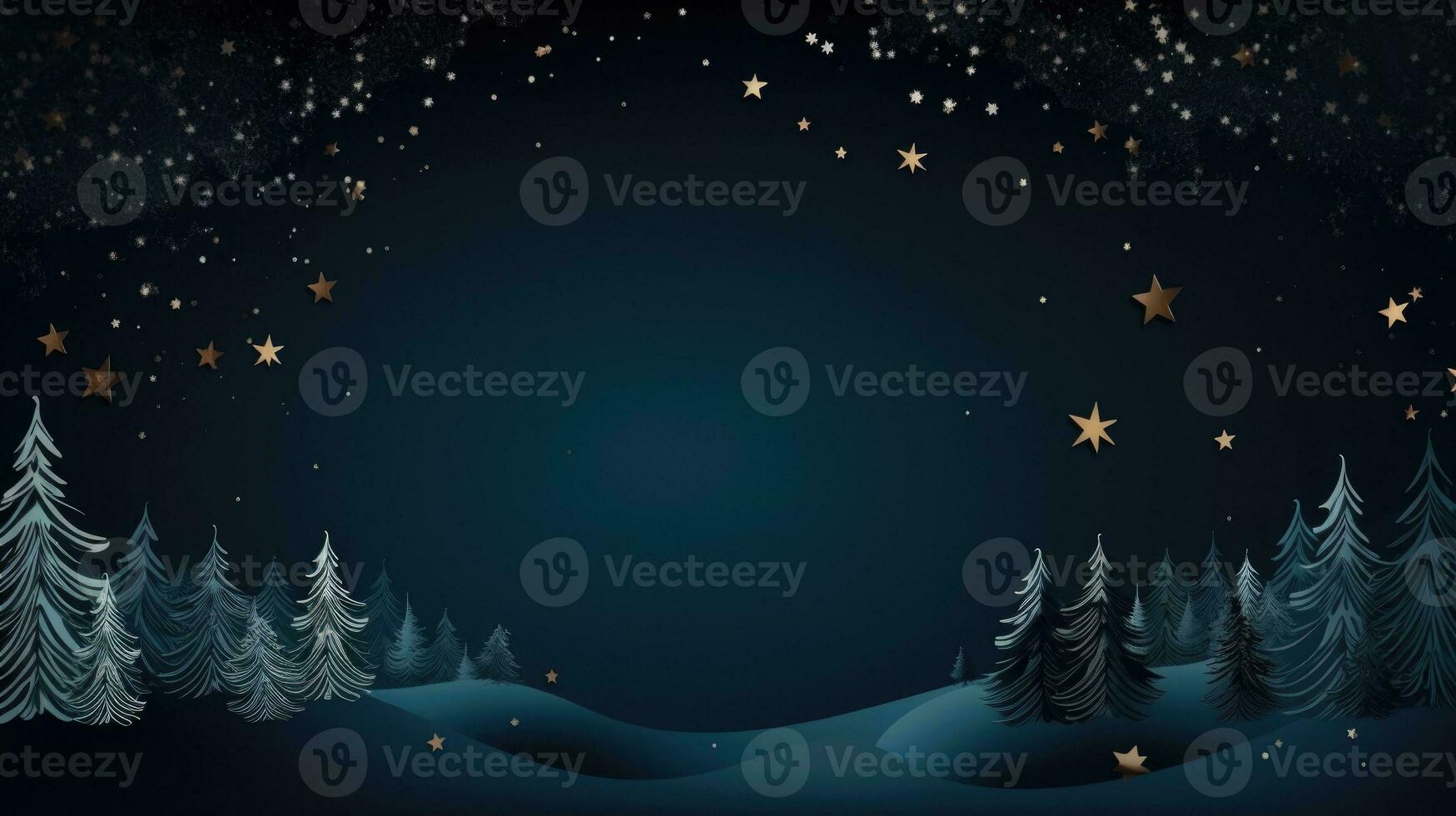 Ai generated Paper cut style background. Winter forest. Christmas night. Christmas background concept. photo