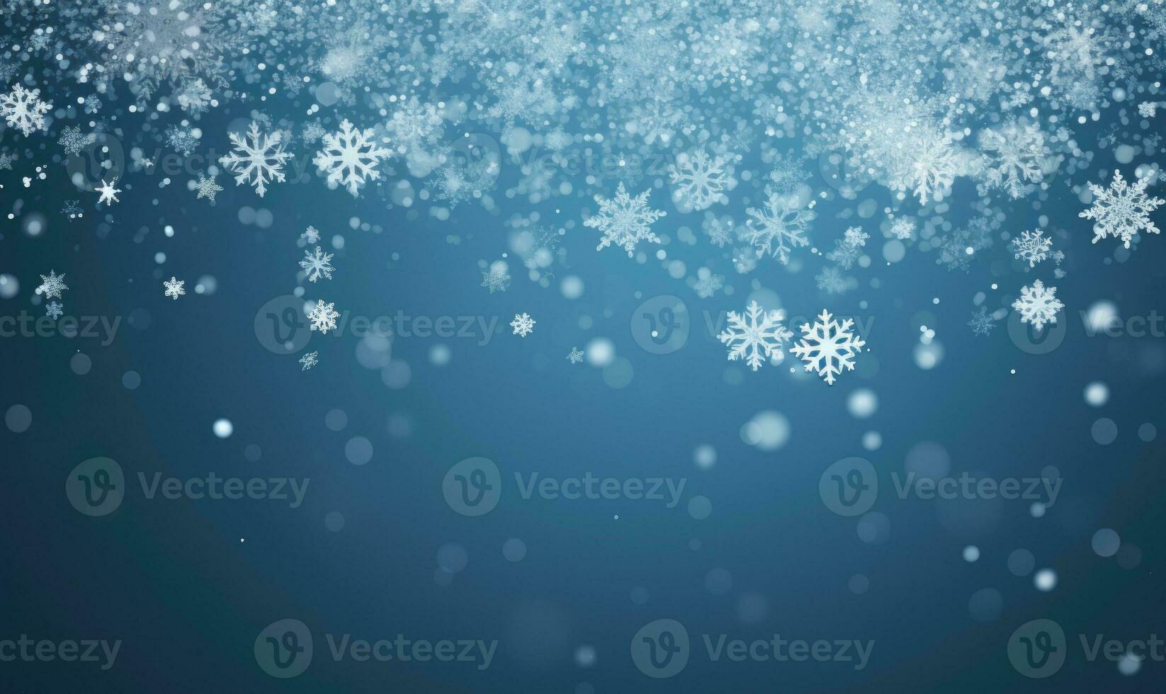 Ai generated Falling snowflakes on blue background. Blurred snowflakes. Christmas background. photo