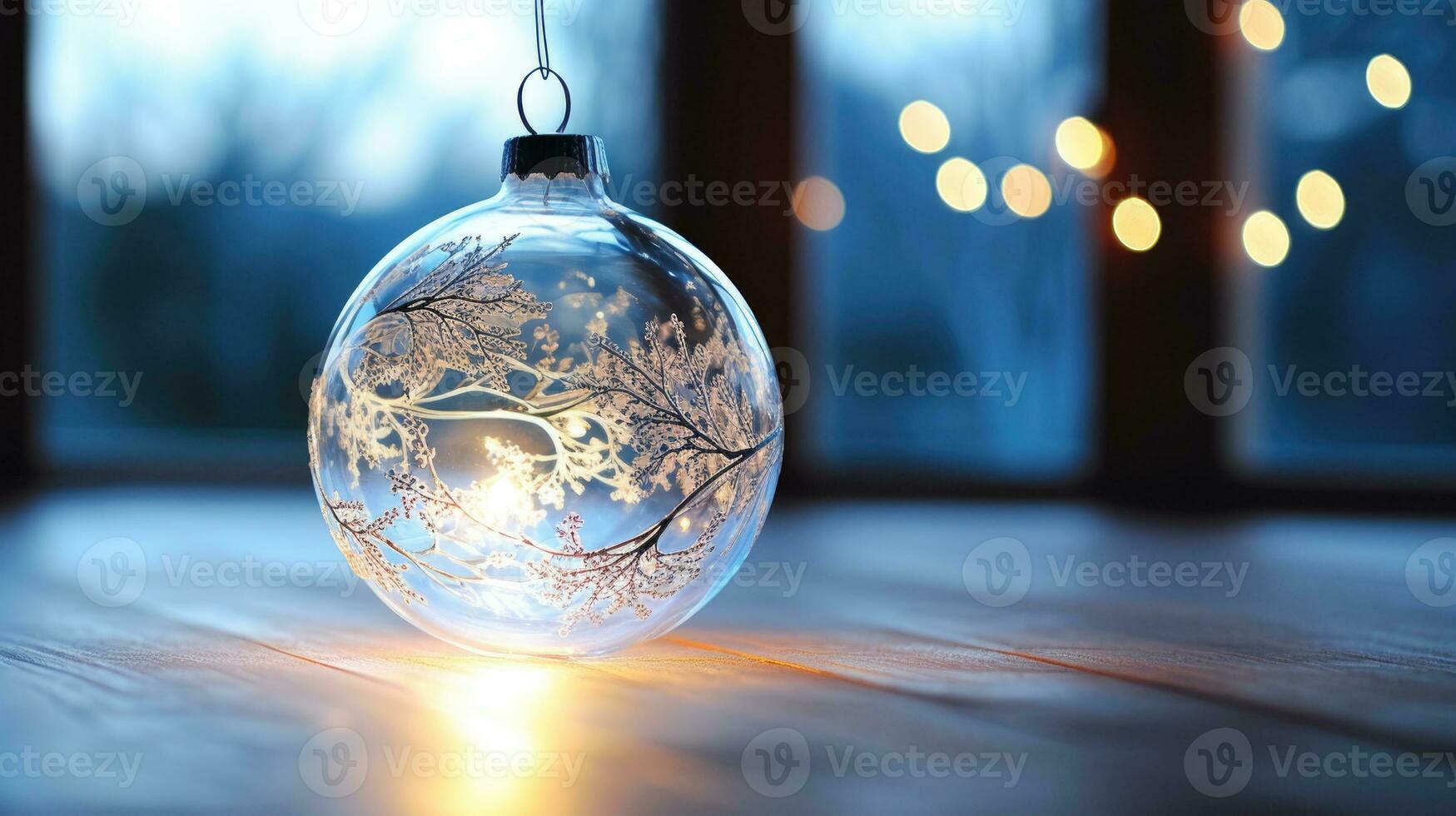 AI Generative Glass Christmas ball on the windowsill. Christmas and New Year concept photo