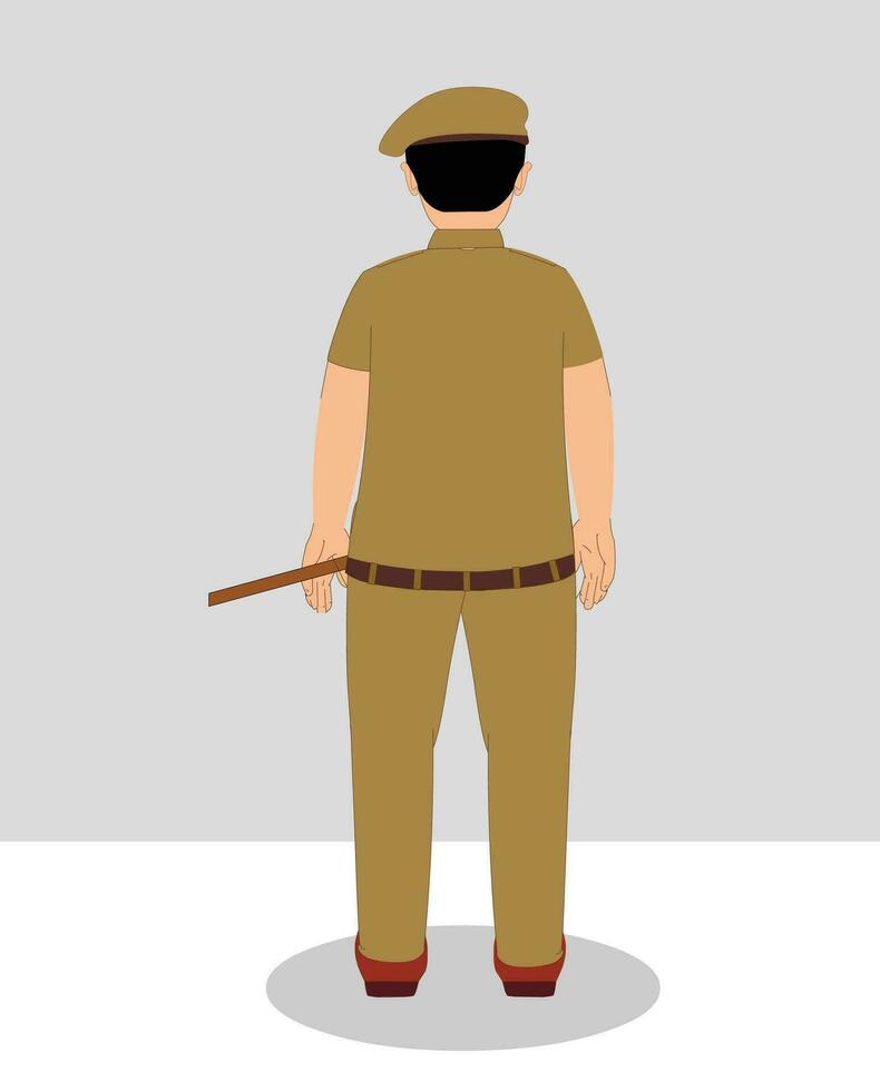 Indian Hawaldar back view cartoon character design vector