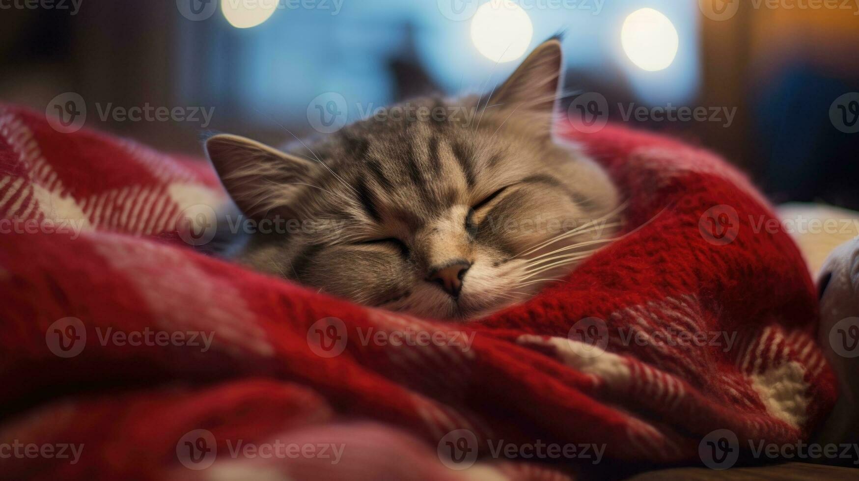 Ai generated Cute cat sleeping on sofa at home, closeup. Lovely pet photo