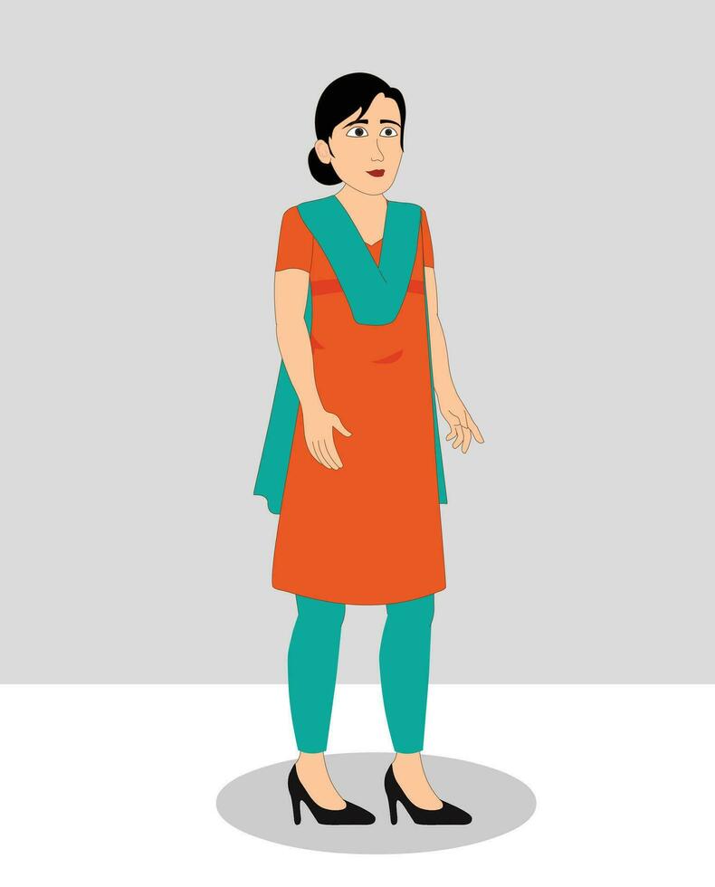 Indian girl three quarter view cartoon character design vector