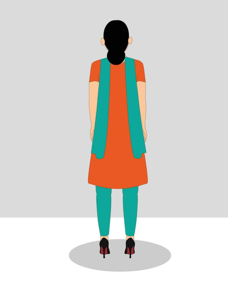 Indian girl back view cartoon character design vector