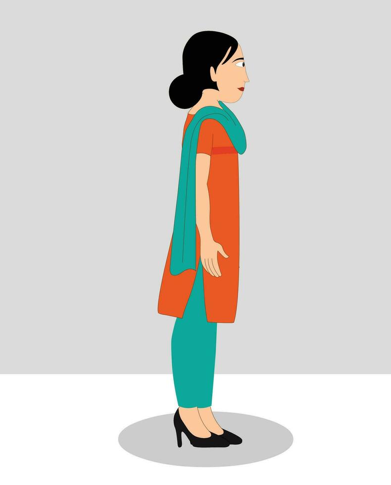Indian girl side view cartoon character design vector