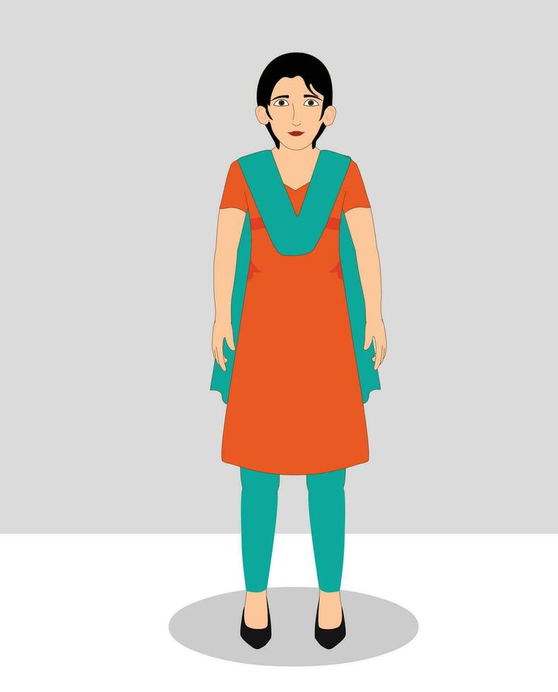 Indian girl front view cartoon character design vector