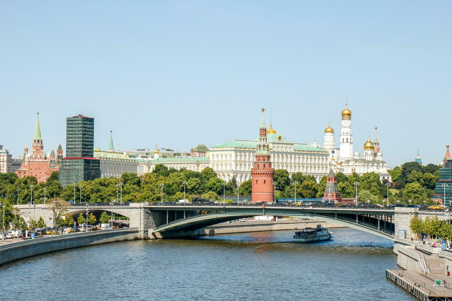 Moscow, Russia - June, 13, 2023 Bolshoy Kamenny Bridge in Moscow overlooking the Kremlin photo