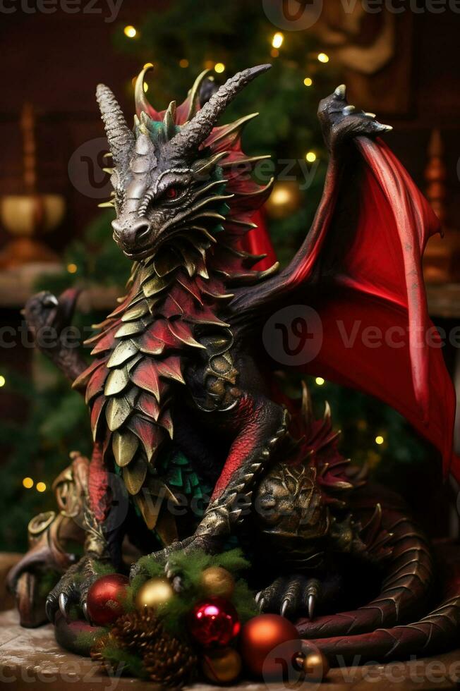 Dragon symbol of New Year 2024. Red dragon AI Generative photo