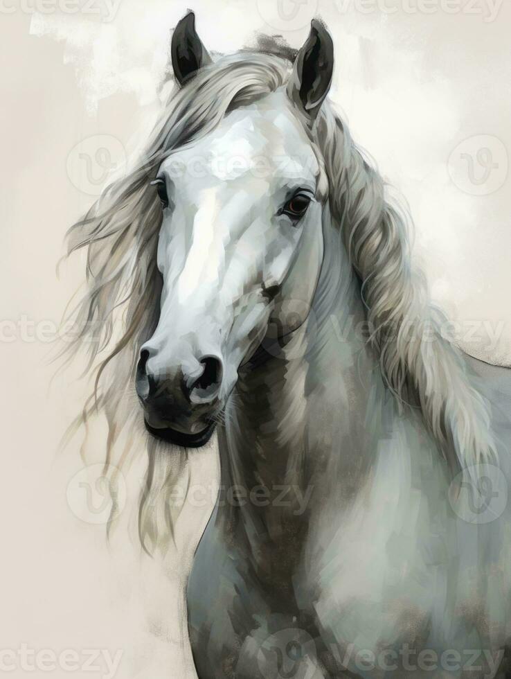 AI Generative White horse portrait isolated on white background photo