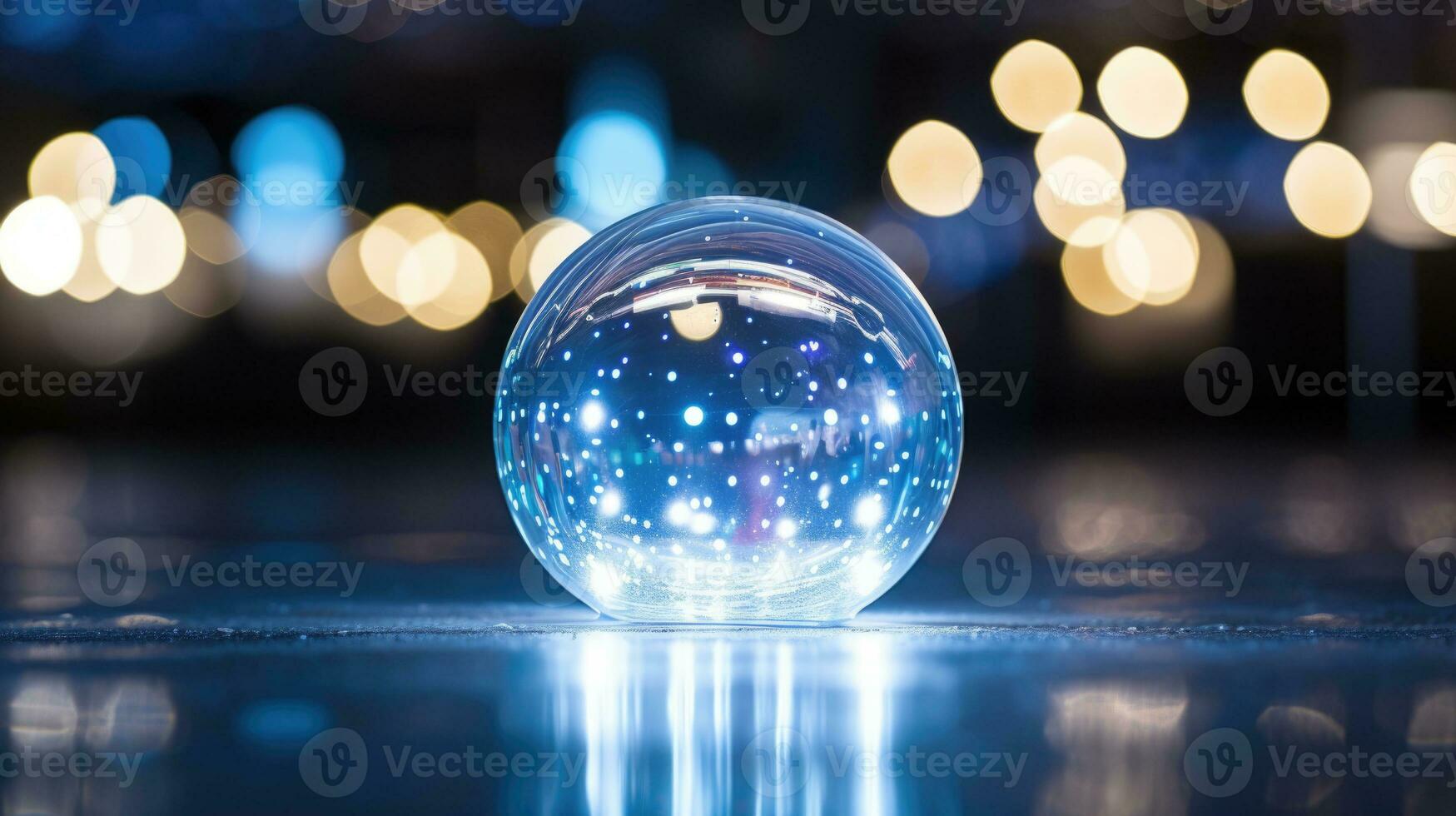 AI Generative crystal ball with bokeh background, Christmas and new year concept photo