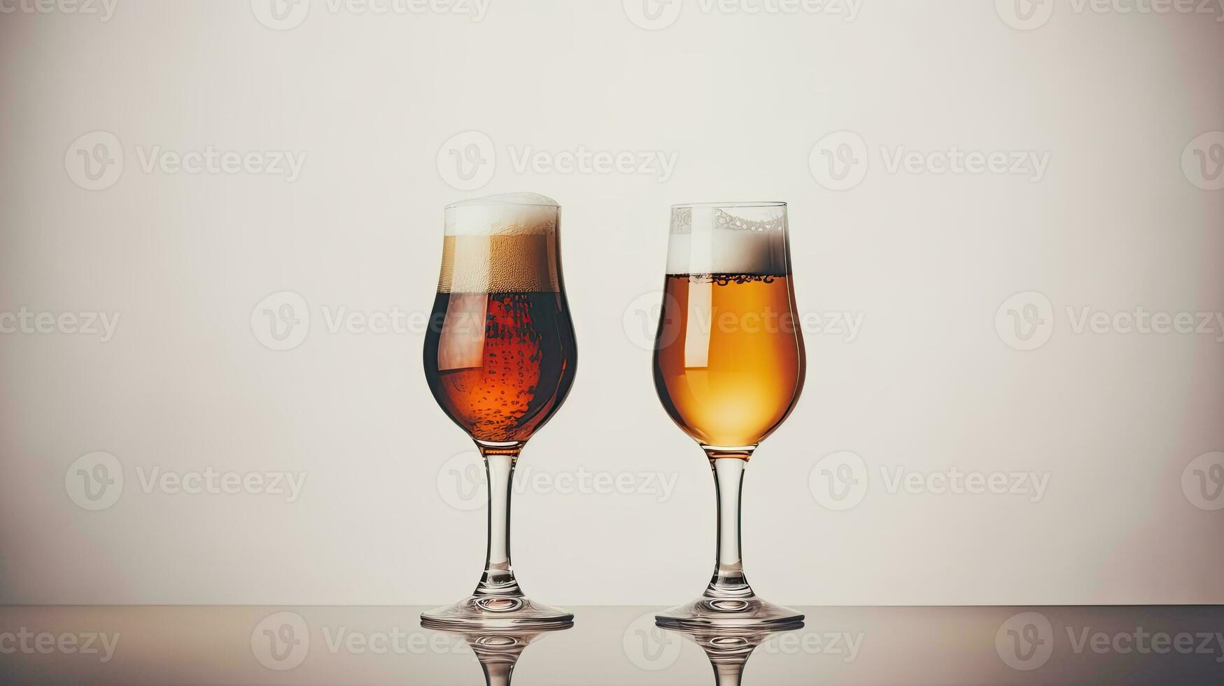 dos lentes de cerveza en un blanco antecedentes. tonificado imagen. ai generado imagen foto