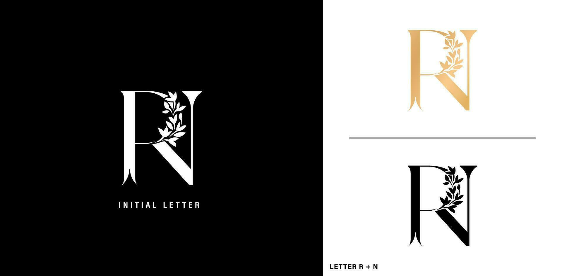 RN initial letters monogram logotype template with floral ornament for business cards elements, branding company identity, advertisement materials golden foil, collages prints, ads campaigns marketing vector