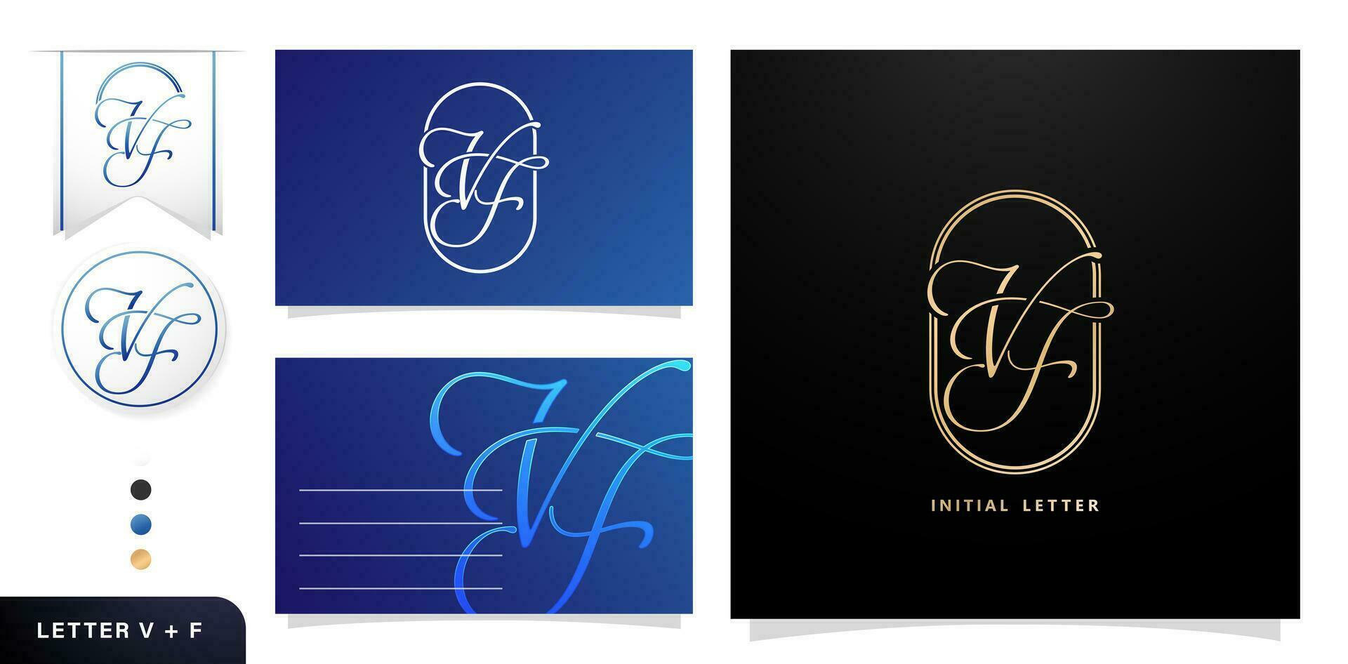 VF monogram letter Elegant line art initial logo design template for business cards templates, branding company identity, advertisement materials golden foil, collages prints, ads campaigns marketings vector