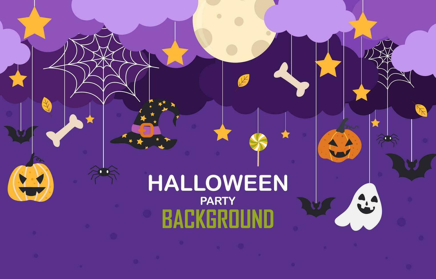 halloween party background with clouds, bats and pumpkins vector