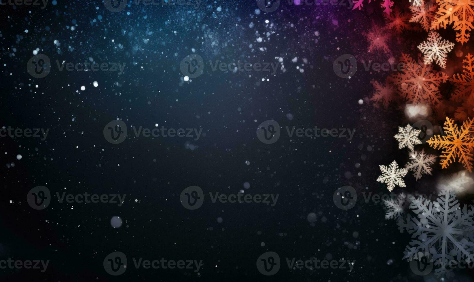 Ai generated Colored snowflakes on dark background. Christmas background concept. photo