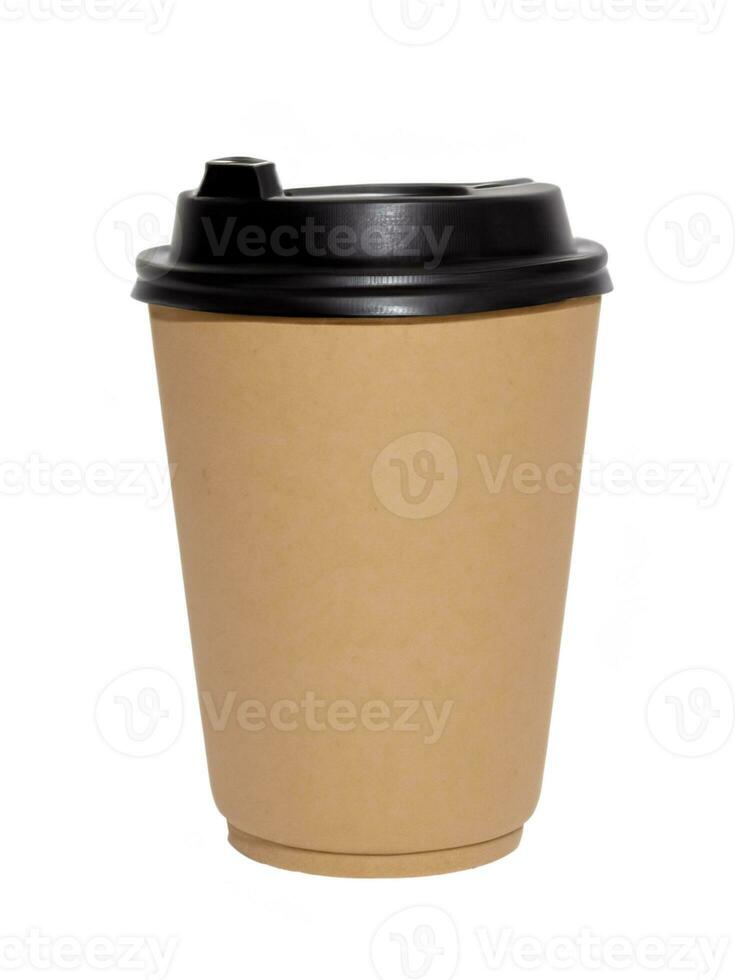 paper coffee cup with a black lid isolated on white background photo