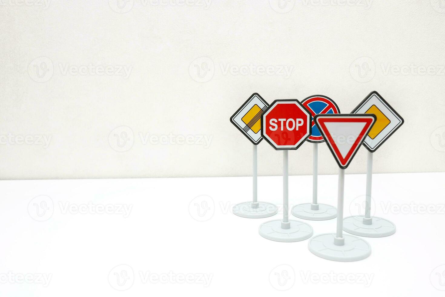 road signs on a light background with copy space photo