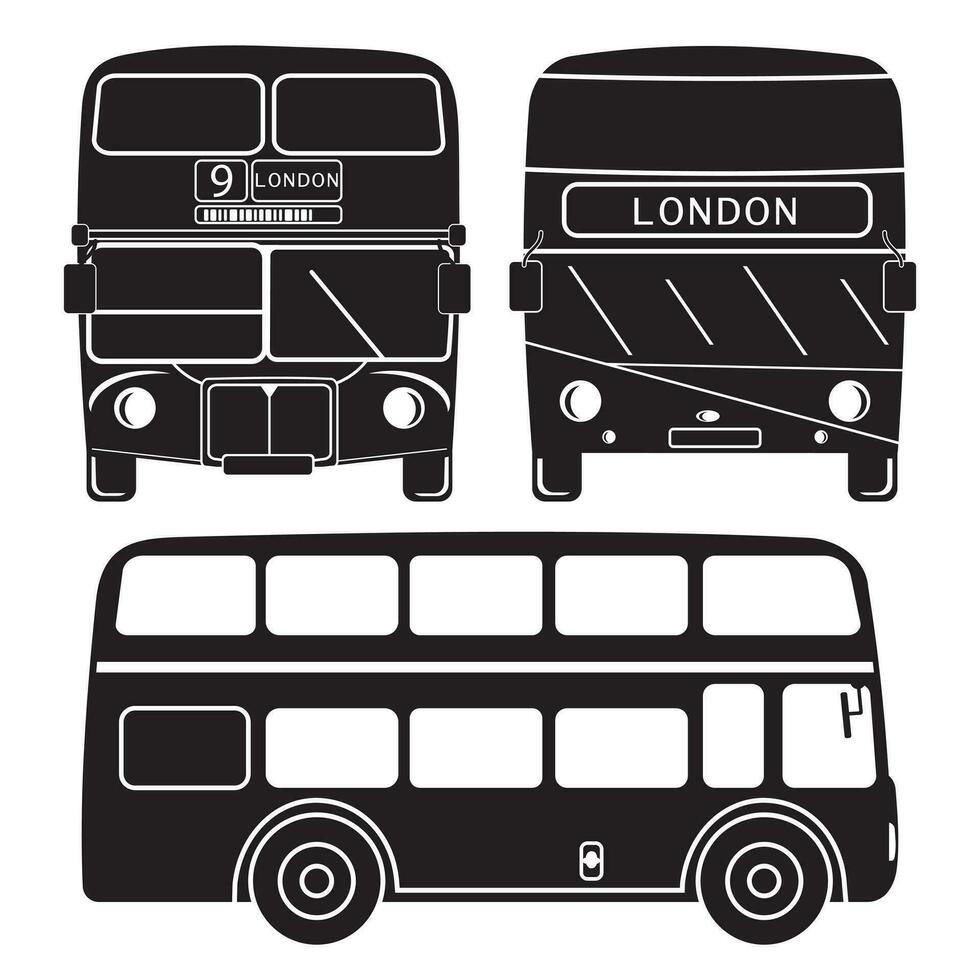 De dos pisos Londres autobús ciudad transporte De dos pisos Turismo contorno icono negro plantilla, silueta, vector ilustración