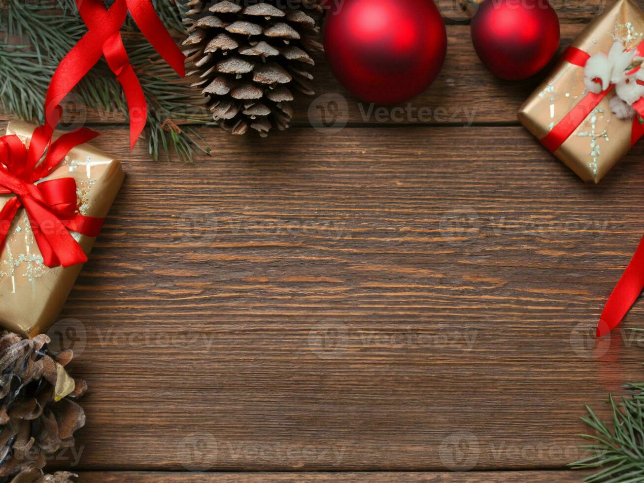 Christmas decoration on wooden background photo