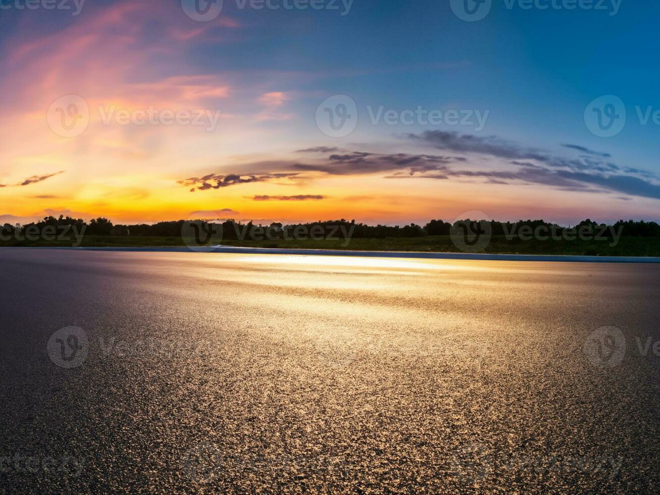 Empty asphalt road and beautiful sky at sunset, panoramic view. photo