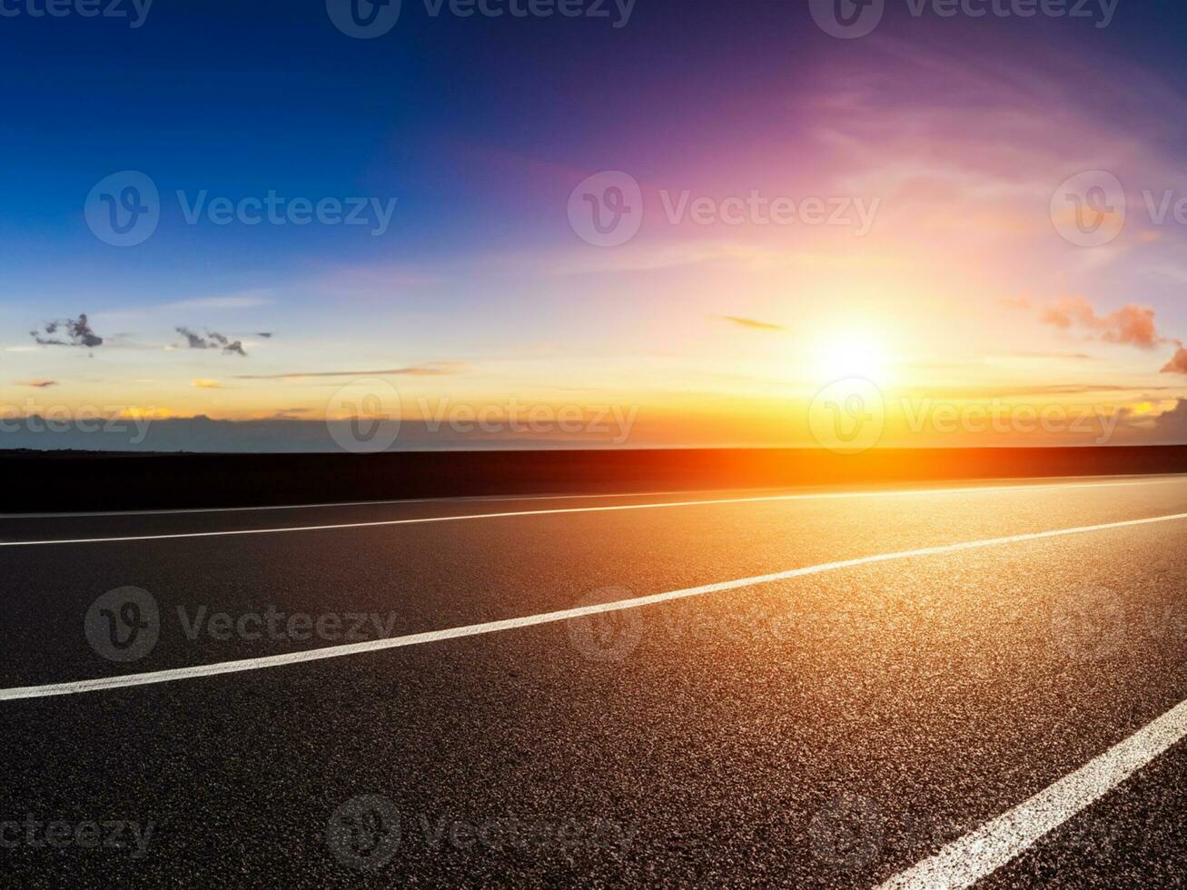 Empty asphalt road and beautiful sky at sunset, panoramic view. photo