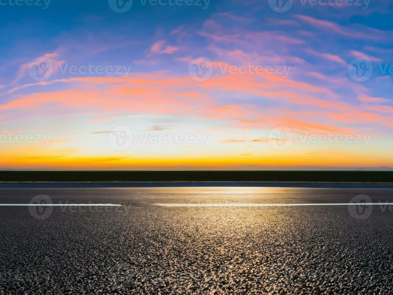 Empty asphalt road and beautiful sky at sunset, panoramic view. photo