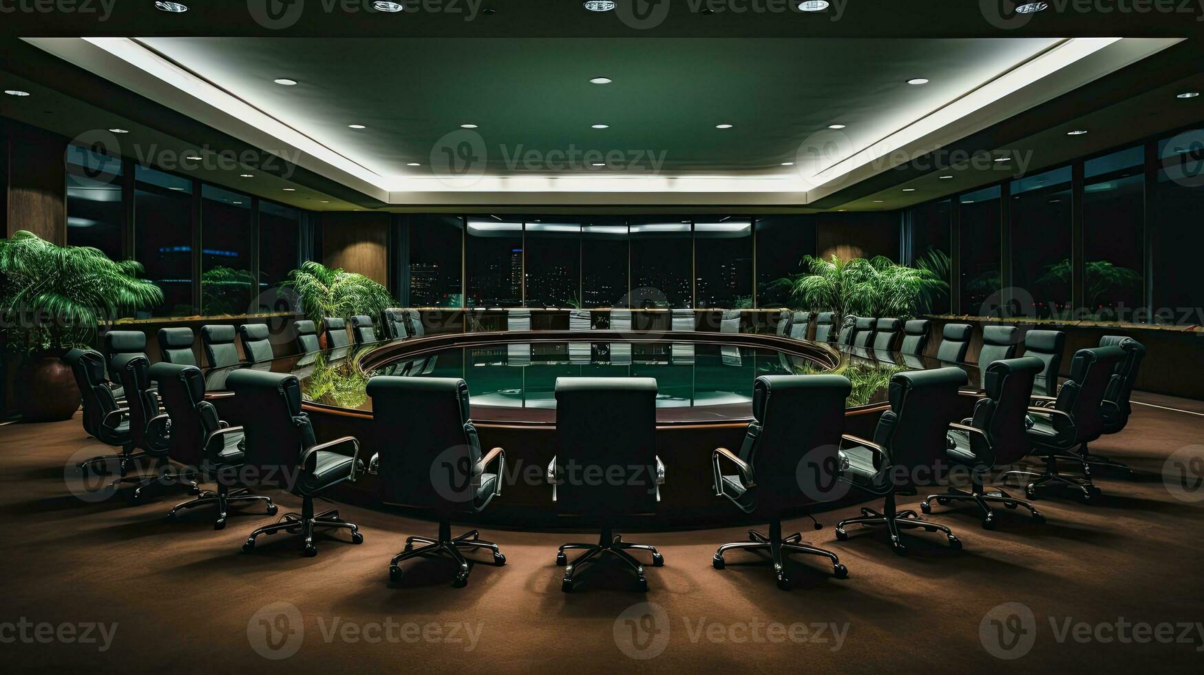 Interior of modern office meeting room with panoramic city view. ai generative photo