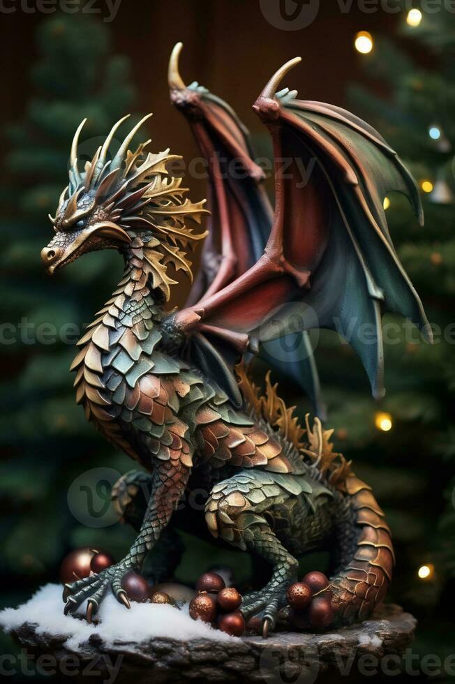 The symbol of 2024 is the dragon. Statuette dragon AI Generative. photo