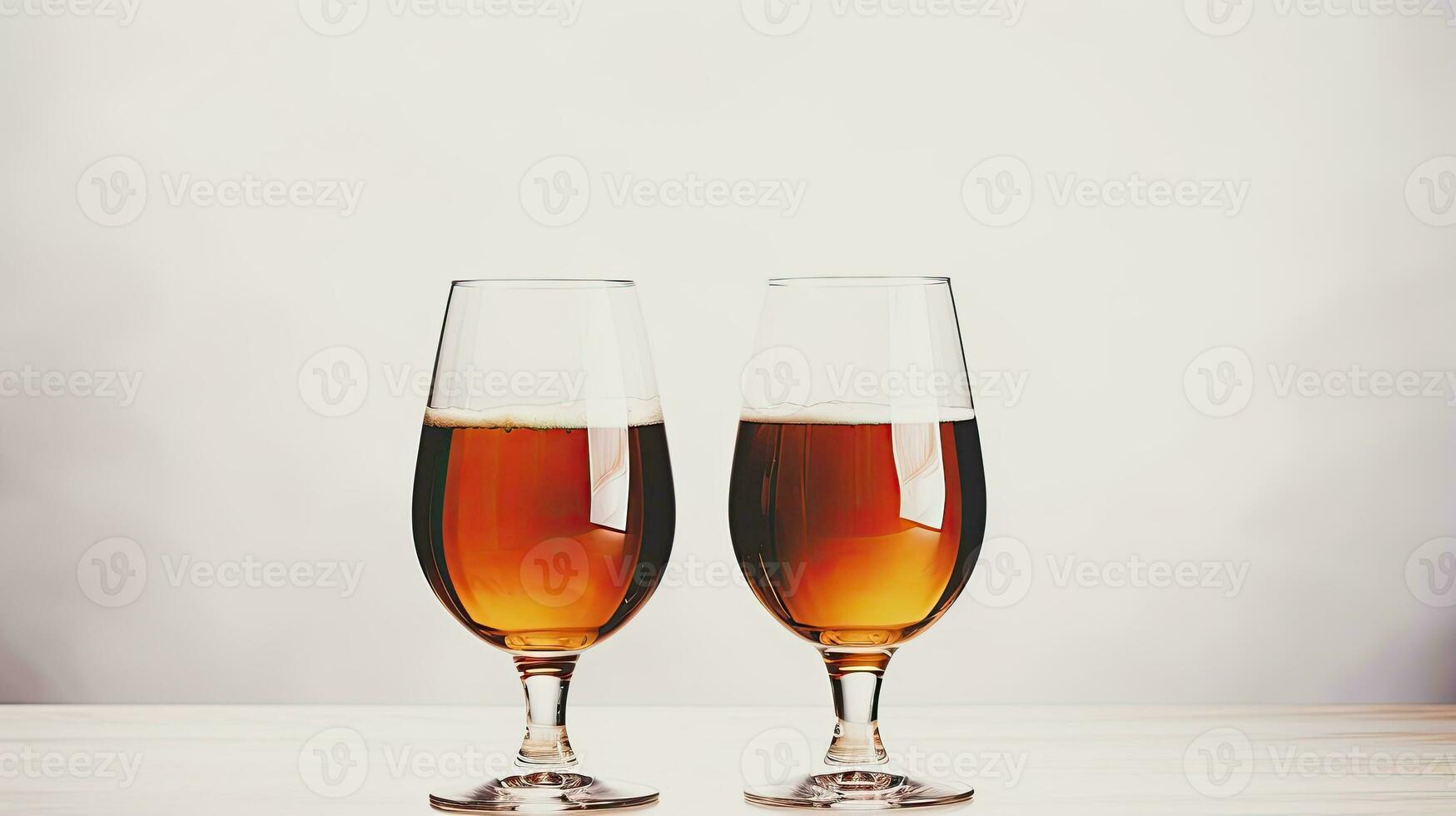 Two glasses of brandy on a wooden table on a light background. AI Generative photo
