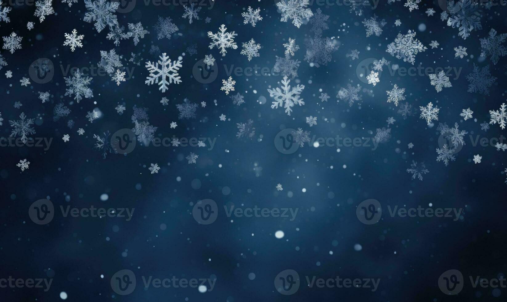 Ai generated Falling snowflakes on blue background. Blurred snowflakes. Christmas background. photo