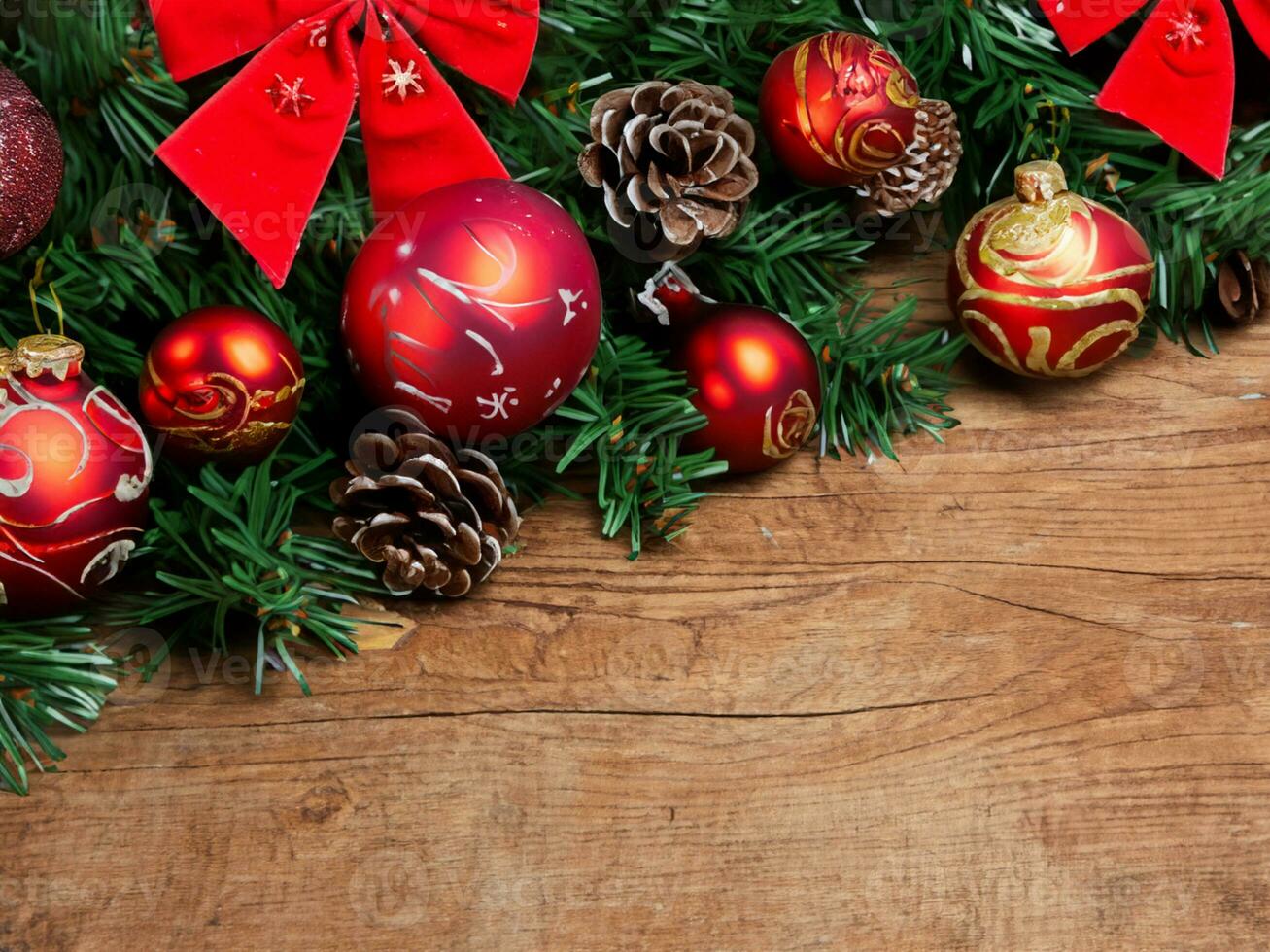 Christmas decoration on wooden background photo