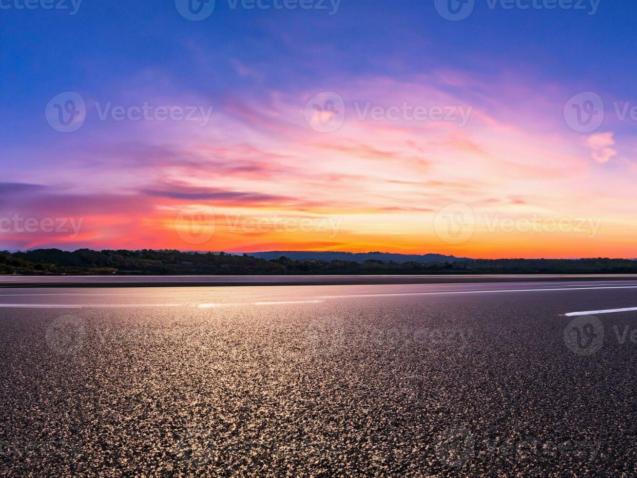 Empty asphalt road and beautiful sky at sunset, panoramic view. photo