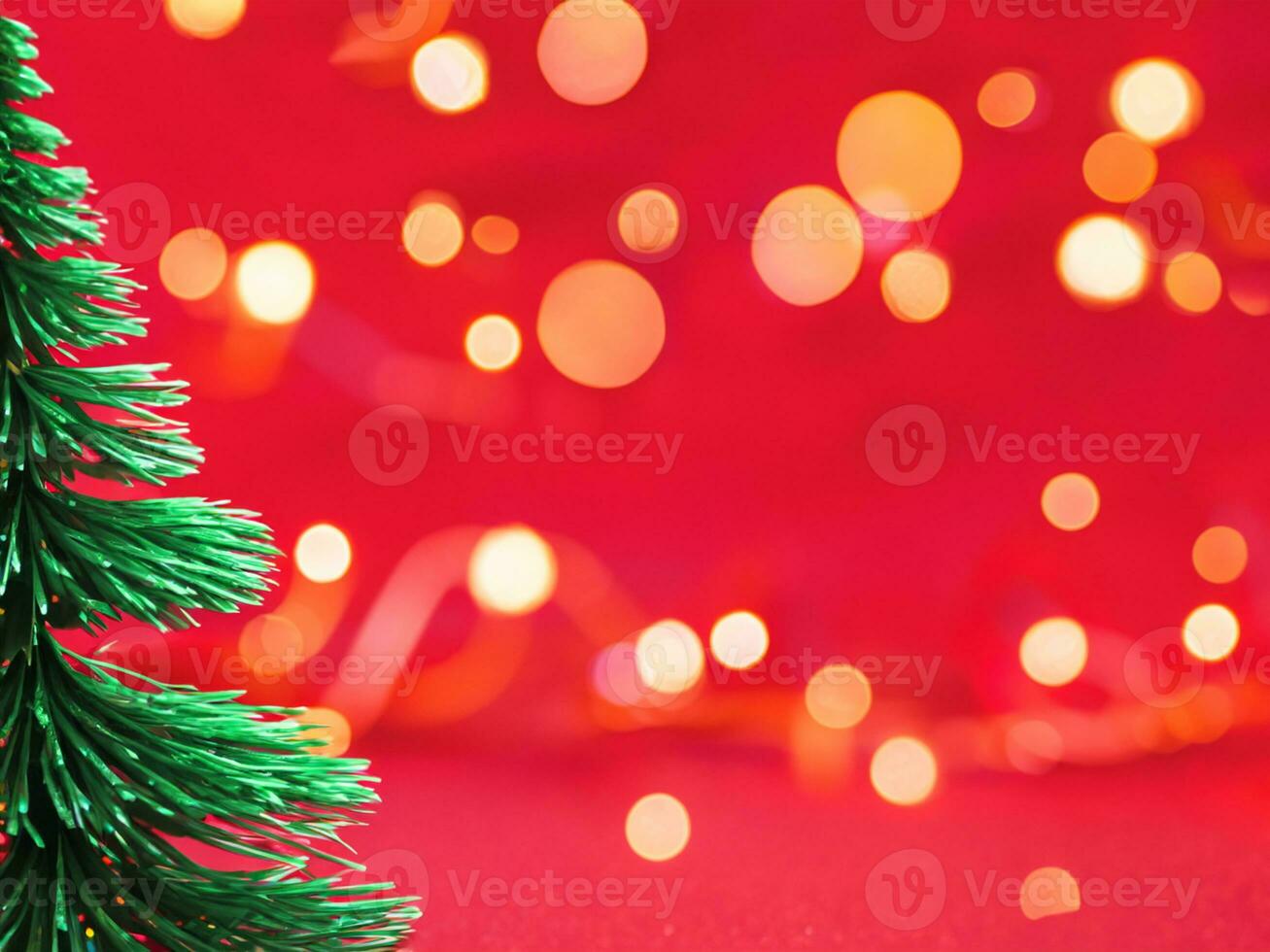 Christmas background with xmas tree and sparkle bokeh lights on red canvas background photo